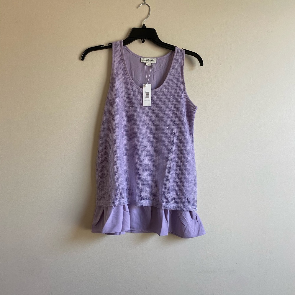 New Simply Noelle Blouse Tank Style Ruffle Mesh Sequin Boho Casual